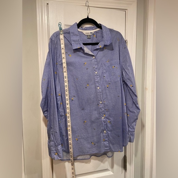 Old Navy Size XL The Classic Shirt Blue Stripe Avocado Pineapple Print Button - Picture 10 of 12